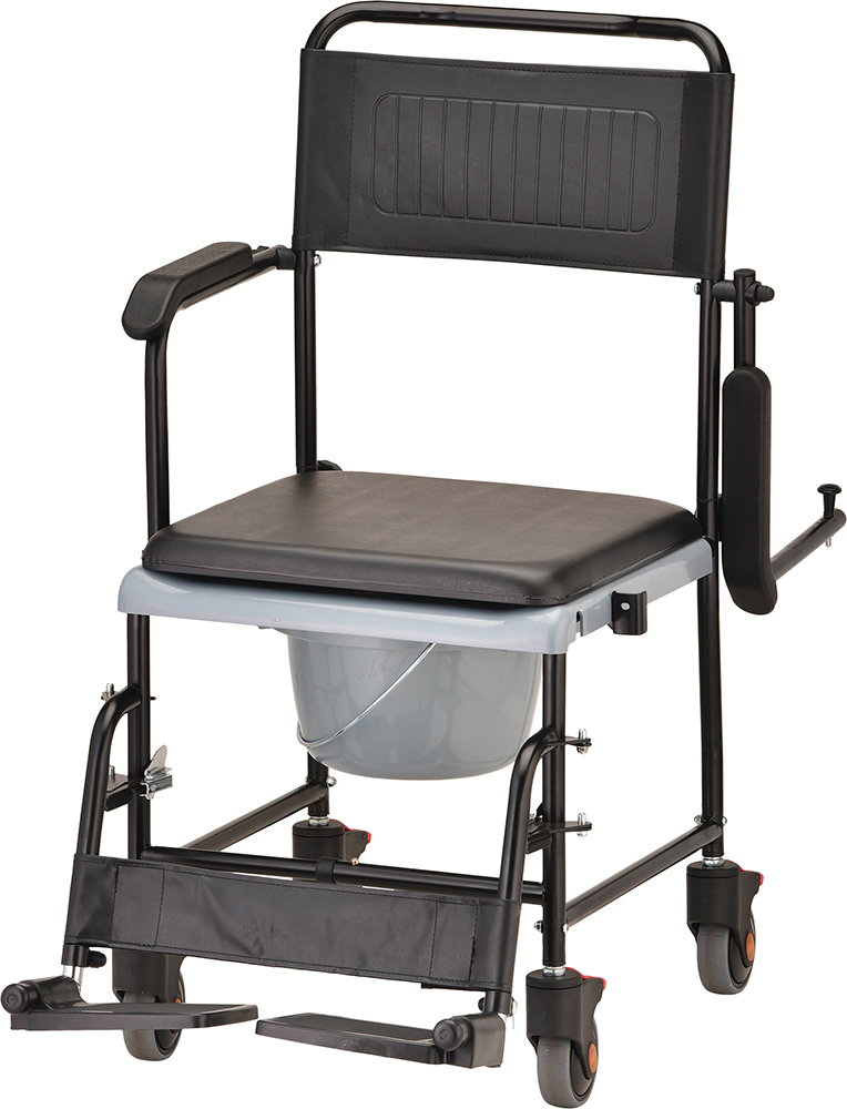 Drop Arm Rolling Transport Chair Commode